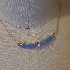 Raw Gems and Inlaid Zircon gold plated copper Necklace